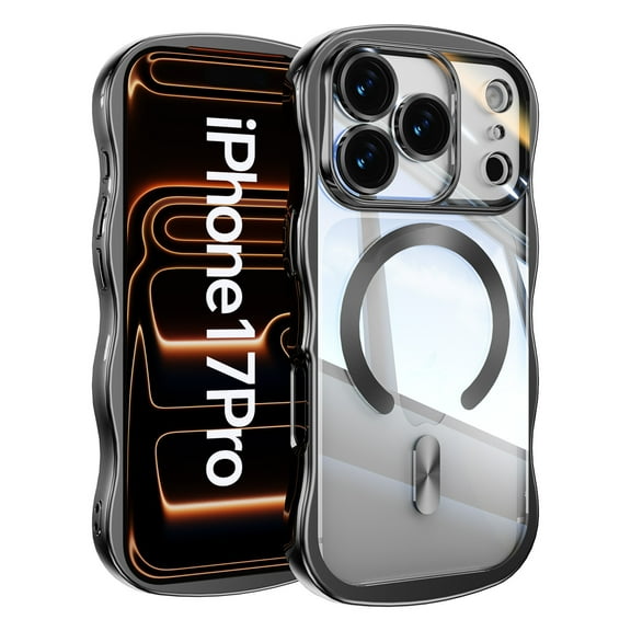 Magnetic For iPhone 17 Pro Phone Case,Cute Wavy Frame,Compatible with Mag-safe,Ultra Slim Shockproof Anti-fall Protection,Rugged Durable Electroplated Bumper Thin Phone Case,Black