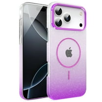 Magnetic For iPhone 17 Pro Phone Case,Luxury Bling Sparkly Gradual Transparent Glitter Design,Compatible with Mag-safe,Women Girl Shockproof Anti-fall Thin Fit Rugged Phone Case,Purple