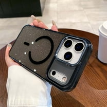 Magnetic For iPhone 17 Pro Phone Case,Sparkle Bling Shiny Sparkly Cute Glitter Back Design,Compatible with Mag-safe,Ultra Slim SHockproof Anti-fall Transparent Glitter Phone Case,Black