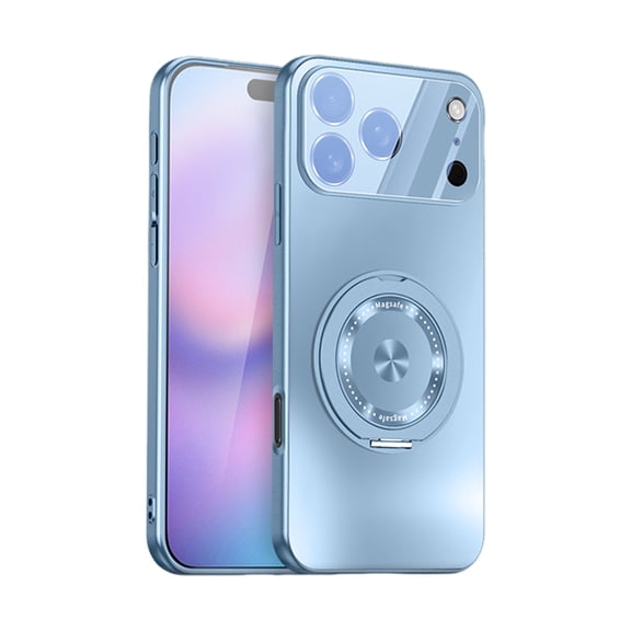 Magnetic For iPhone 17 Pro Phone Case,With 360° Rotatable Ring Kickstand,Compatible with Mag-Safe,Built-in Lens Protector,Ultra Slim Glossy Shockproof Anti-fall Rugged Phone Case,Blue