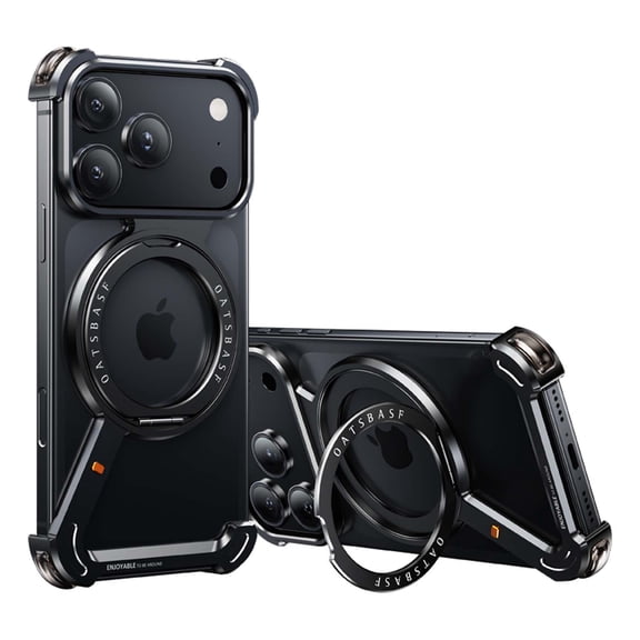 Magnetic For iPhone 17 Pro Phone Case,With 360°Rotatable Ring Kickstand,Metal Frameless Design Bumper Z-Shaped,Shockproof Anti-fall Protection Rugged Ultra Slim Durable Phone Case,Black