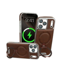 Magnetic for iPhone 17 Pro Premium PU Leather Case,Invisible 360 Rotating Stand [Compatible with Magsafe] Slim Kickstand Shockproof Phone Cover For iPhone 17 Pro,Darkbrown