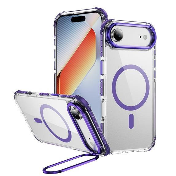 Magnetic for iPhone Air Case, Compatible with MagSafe, with Camera Lens Stand, Matte Skin Feeling Case, Military-Grade Drop Proof Transparent Slim Shockproof Phone Case Cover, Purple