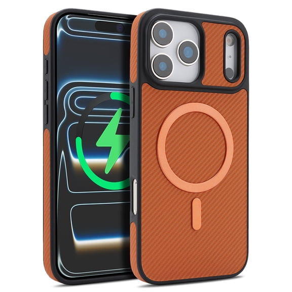Magnetic For iPhone Air Phone Case,Compatible with Mag-Safe,Fiber Pattern Anti-Scratch PU Leather Back,Ultra Slim Shockproof Anti-fall Drop Protection,Rugged Durable Phone Case,Brown