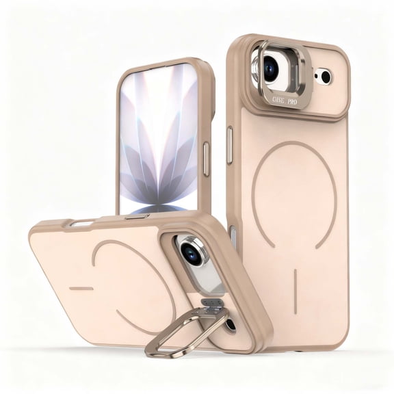 Magnetic For iPhone Air Phone Case,Compatible with Mag-Safe,With Contractile Lens Ring Kickstand,Anti-fingerprint Matte Shockproof Anti-fall Drop Protection,Durable Phone Case,Desertgold