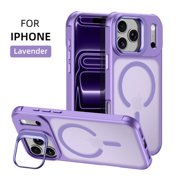 Magnetic For iPhone Air Phone Case,Compatible with Mag-Safe,With Contractile Lens Ring Kickstand,Ultra Slim Shokcproof Anti-fall Matte Anti-fingerprint Back,Durable Phone Case,Lightpurple
