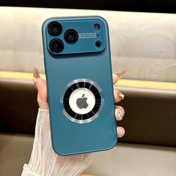 Magnetic For iPhone Air Phone Case,Compatible with Mag-safe,Built-in Lens Protector,Logo View Design,Ultra Slim Glossy Shockproof Anti-Fall Drop Protection Rugged Phone Case,Darkblue