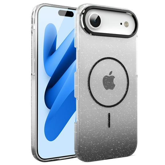 Magnetic For iPhone Air Phone Case,Luxury Bling Sparkly Gradual Transparent Glitter Design,Compatible with Mag-safe,Women Girl Shockproof Anti-fall Thin Fit Rugged Phone Case,Black