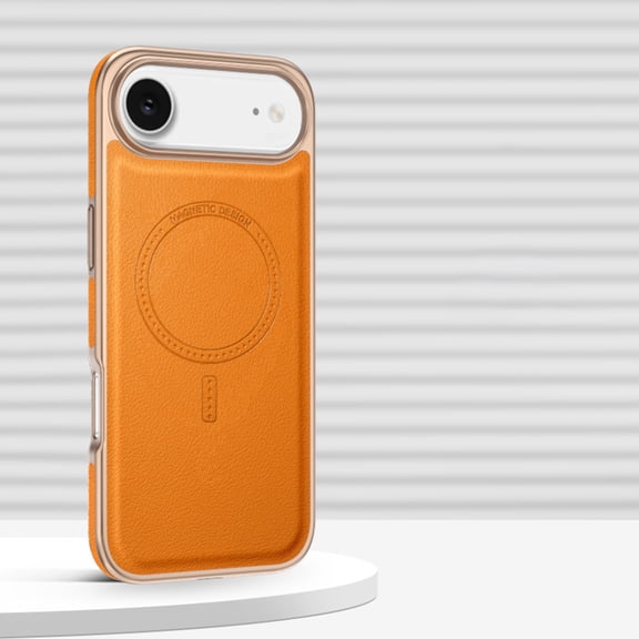 Magnetic For iPhone Air Phone Case,Ultra Slim Anti-Scratch PU Leather Back,Compatible with Mag-Safe,Anti-fall Shockproof Protection Electroplated Bumper Rugged Phone Case,Orange