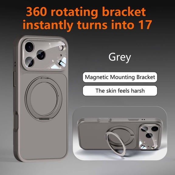 Magnetic For iPhone Air Phone Case,With 360° Rotatable Ring Kickstand,Built-in Lens Protector,Compatible with Mag-Safe,Shockproof Anti-fall Drop Protection,Durable Phone Case,Gray