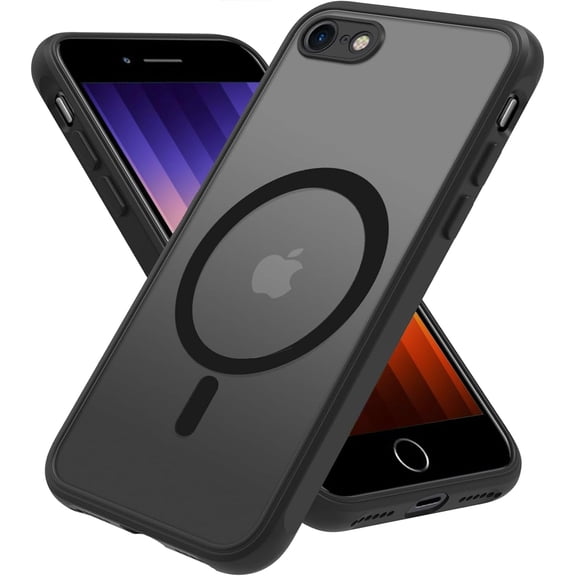 Magnetic for iPhone SE Case 2022/3rd/2020/2nd gen, iPhone 8 & iPhone 7 [Compatible with Magsafe] Shockproof Slim Translucent Matte Protective Phone Case, Black