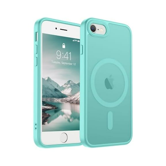 Magnetic for iPhone SE Case 2022 (3rd)/2020 (2nd), iPhone 8 Case (Compatible with MagSafe) (Military Grade Drop Protection) Slim Translucent Matte Phone Case,Blue Green