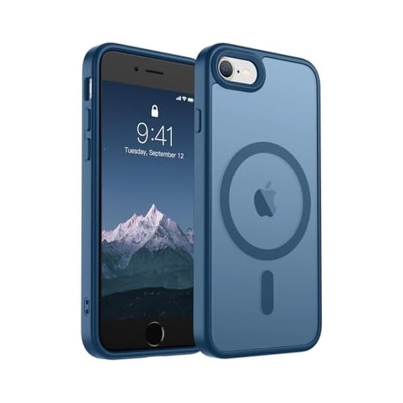 Magnetic for iPhone SE Case 2022 (3rd)/2020 (2nd), iPhone 8 Case (Compatible with MagSafe) (Military Grade Drop Protection) Slim Translucent Matte Phone Case, Deep Blue