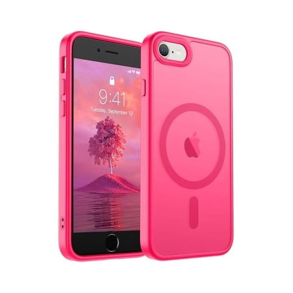 Magnetic for iPhone SE Case 2022 (3rd)/2020 (2nd), iPhone 8 Case (Compatible with MagSafe) (Military Grade Drop Protection) Slim Translucent Matte Phone Case, Hot Pink