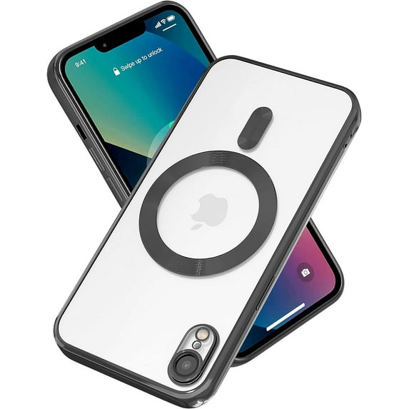 Magnetic for iPhone XR Case,Electroplated Clear Slim iPhone XR Phone Case with Camera Protection,Shockproof iPhone XR Case Compatible with MagSafe, Black Edge
