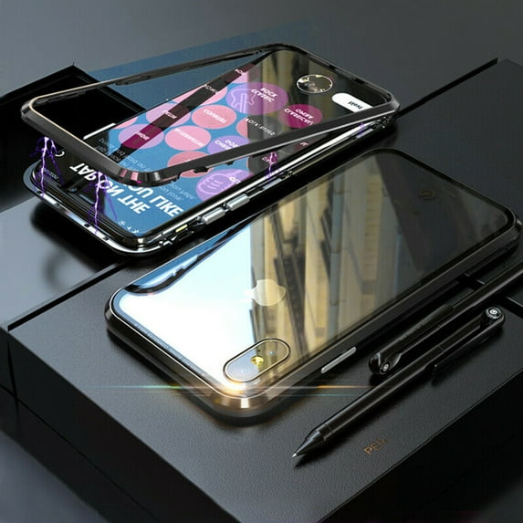 Magnetic iPhone XS Max Case - (Black) Double Sided Tempered Glass Screen Protector Shockproof and Scratch Resistant Protection
