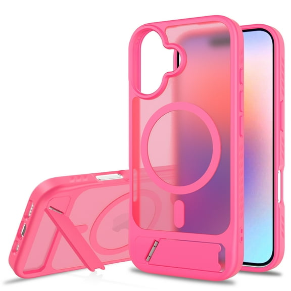 Magnetic for iPhone17 Case with Built-in Invisible Kickstand, Compatible with Magsafe, Slim Fit Translucent Matte Phone Shockproof Protective Cover for iPhon17 6.3 Inch