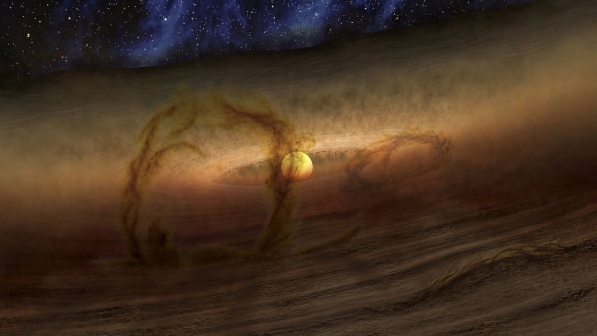 Magnetic loops carry gas and dust above disks of planet-forming material circling stars Canvas Art - Stocktrek Images (37 x 21)