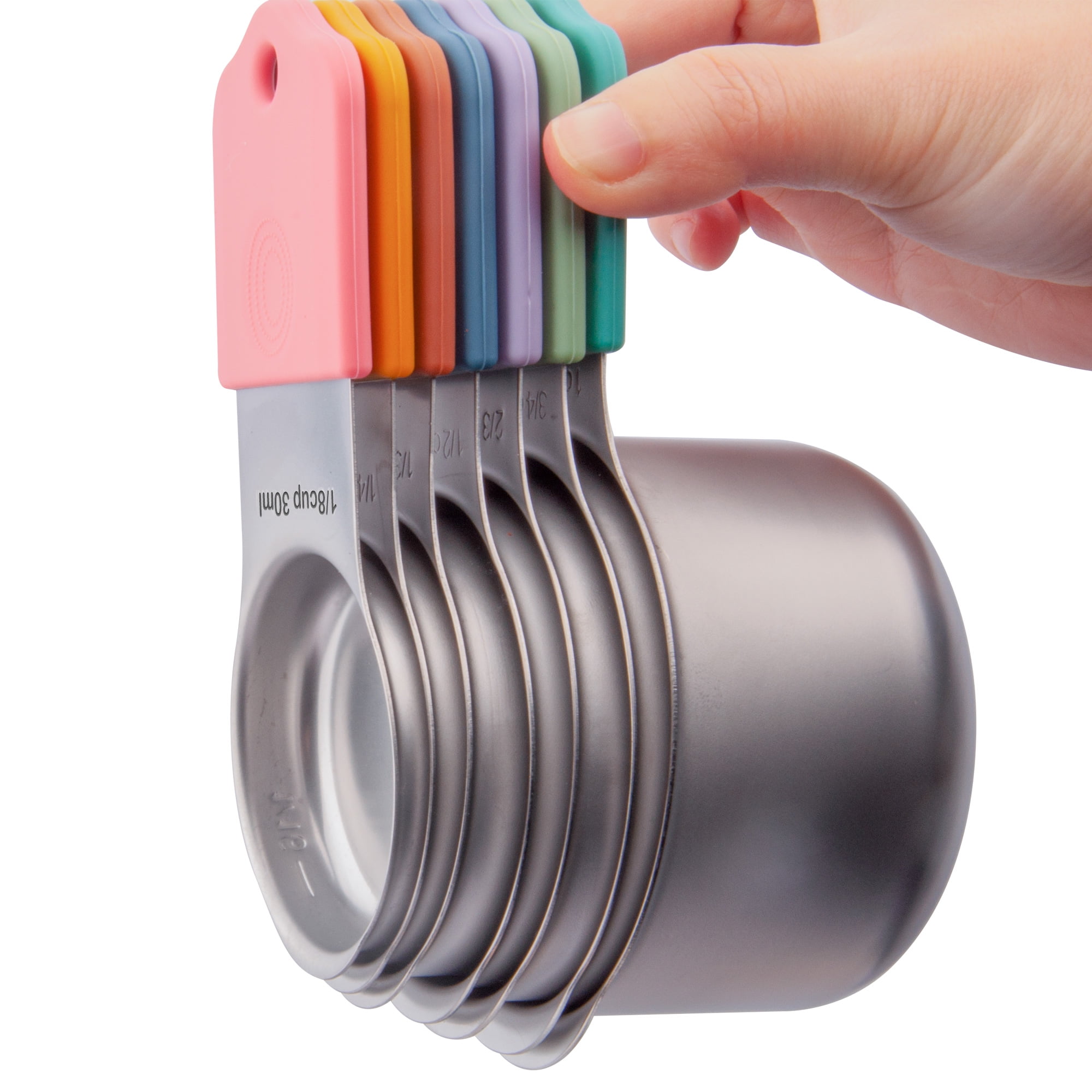 Stainless Steel Magnetic Stackable Collapsible for Liquid Dry Ingredients Measuring Cup Set, Set of 7, Multi-Color