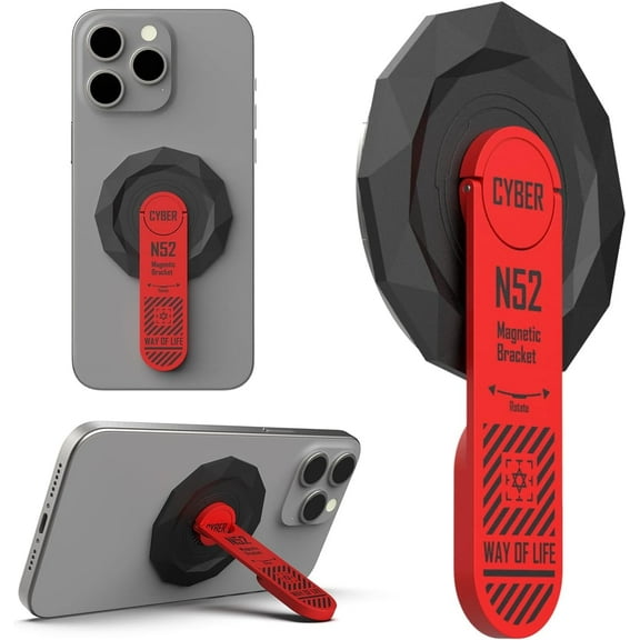 Magnetic phone holder, Aveek, 360 rotation, non-slip and stable, foldable, vertical/horizontal, compatible with MagSafe and universal phones,  Zinc Alloy material, red