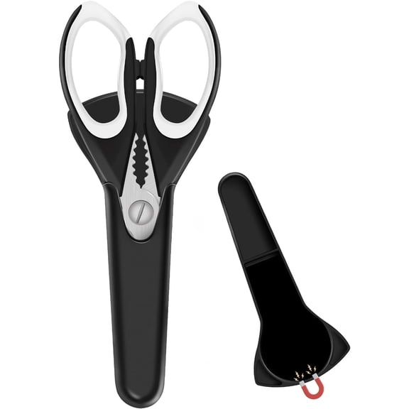 1 Pack Sharp Kitchen Scissor with Magnetic Holder, Heavy Duty Kitchen Shears Meat Scissors, Multifunctional Stainless Steel Cooking Poultry Scissors for Household School Picnic