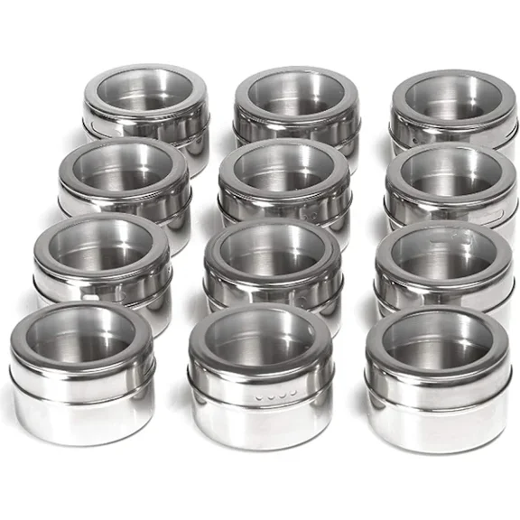 Magnetic spice jars, set of 12 magnetic spice jars, stainless steel