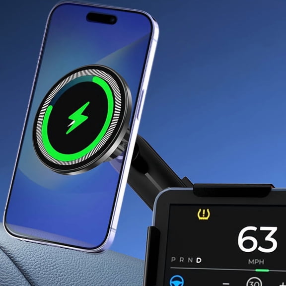 Magnetic wireless charger for Tesla Model 3/Y - made of zinc alloy, strong magnet, not waterproof, dashboard mount, compatible with iPhone 16/15/14/13/12 Plus Pro Max series, in-car charging accessor