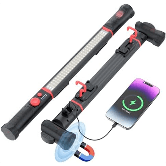 Magnetic work light,5200mAh Rechargeable LED Work Light with Magnetic Bases&HangingHooks,Aluminum Alloy Magnetic light bar with 4Lighting Modes, For Car Repairing/Inspection/Garage (5200mAh-1)