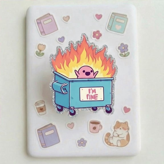 Magneticphonegrips Im Fine Dumpster Fire Meme Phone Grip, Dark Humor Aesthetic holder