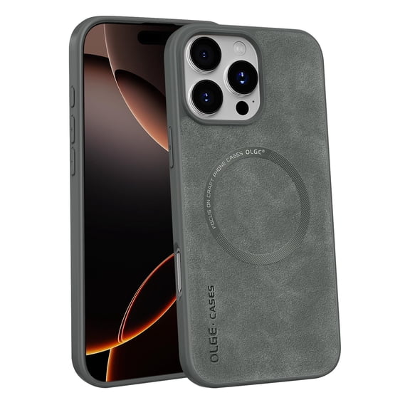 Magnetioc For iPhone 15 Pro Max Phone Case,Anti-Scratch PU Leather Back,Compatible with Mag-Safe,PC + TPU + PU Leather Hybrid Shockproof Anti-fall Protection,Durable Thin Fit Phone Case,Darkgray