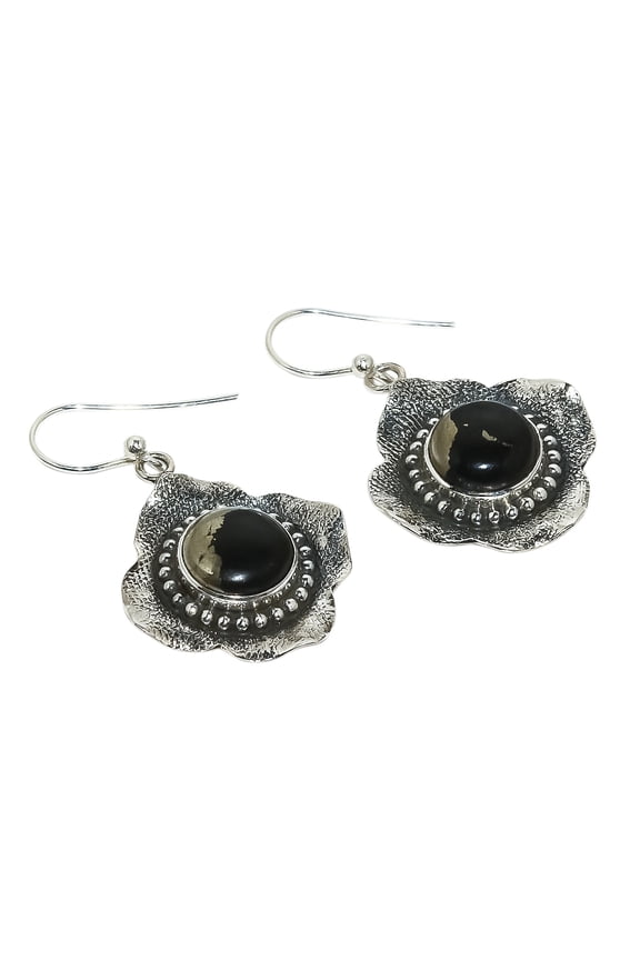 Magnetite In Pyrite Solid 925 Sterling Matte Silver Earring Size 1.50", Christmas Gift, Gemstone Silver Jewelry, Iron Pyrite Earring, New Year Sale