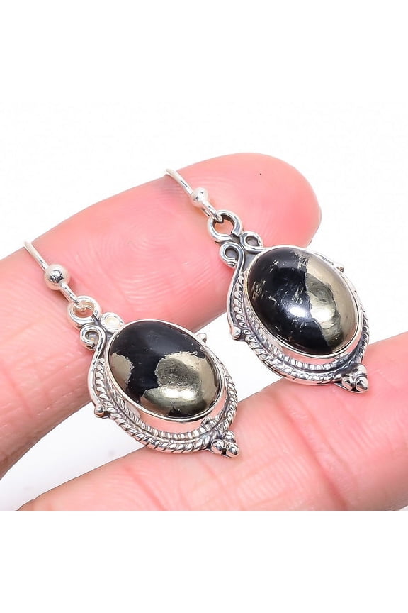 Magnetite In Pyrite Vintage 925 Sterling Silver Earring 1.50" T44, Iron Pyrite Earring, Christmas Gift, New Year Sale, Gemstone Silver Jewelry