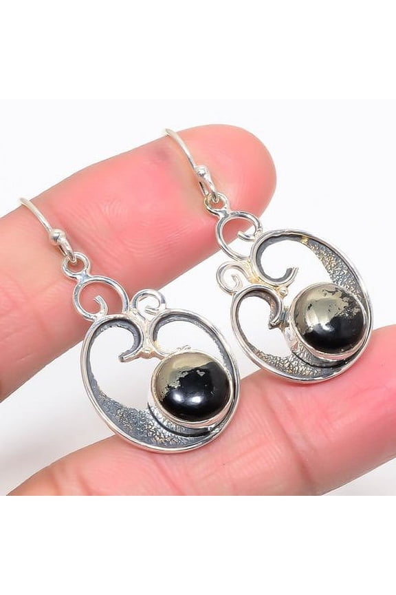 Magnetite In Pyrite Vintage 925 Sterling Silver Earring Jewelry 1.7" T55, Iron Pyrite Earring, Christmas Gift, New Year Sale, Gemstone Silver Jewelry