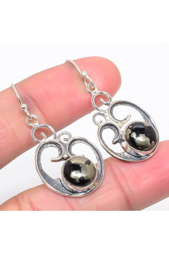 Magnetite In Pyrite Vintage 925 Sterling Silver Handmade Earring 1.7" T36, Iron Pyrite Earring, Christmas Gift, New Year Sale, Gemstone Silver Jewelry