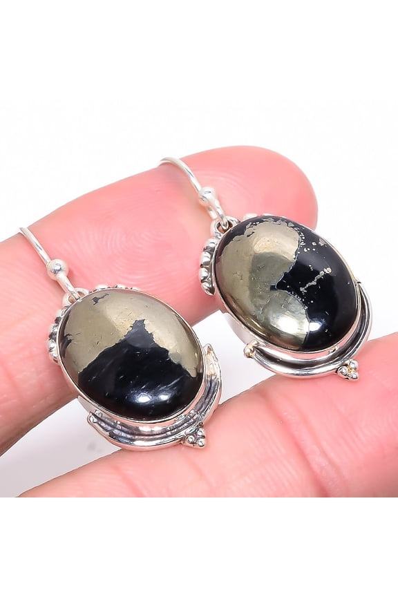 Magnetite In Pyrite Vintage 925 Sterling Silver Jewelry Earring 1.46" T50, Iron Pyrite Earring, Christmas Gift, New Year Sale, Gemstone Silver Jewelry