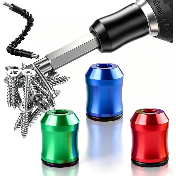 Magnetizer & Demagnetizer Tool Set, 3 in 1 Bit Magnetizer Ring, 1/4 Inch/ 6.35 Mm Strong Magnetic Screw Holder, For Hex Screwdrivers & Power Bits | Alloy Screw Holder for DIY Repair (3PCS-B)