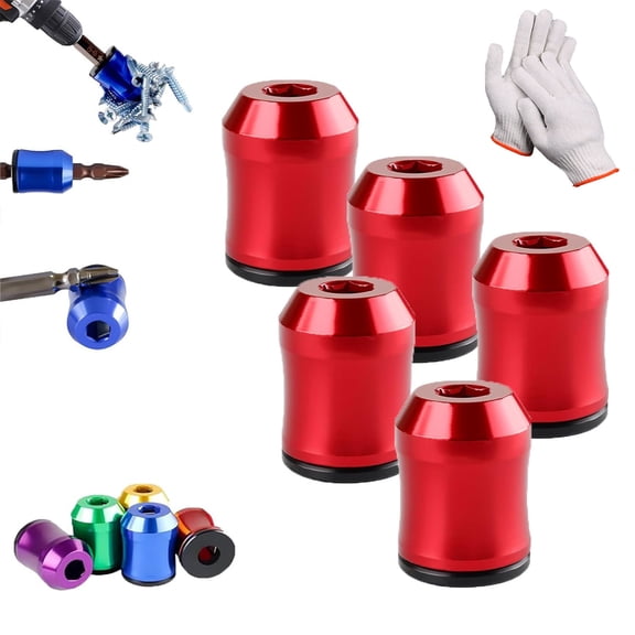 Magnetizer & Demagnetizer Tool Set, 5PCS Magnetic Screw Ring Kit for 1/4 Inch Hex Bits, Strong Bit Magnetizer Holder for Drills and Screwdrivers,Red