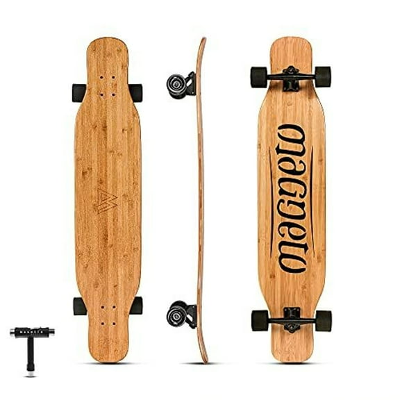 Magneto Dancer Longboard Skateboard - Smooth Carbon Fiber Cruiser Board - Kicktail Longboard Deck for Tricks, Smooth Turns - 46" x 9.5", Bamboo, 70mm Wheels, 7" Trucks