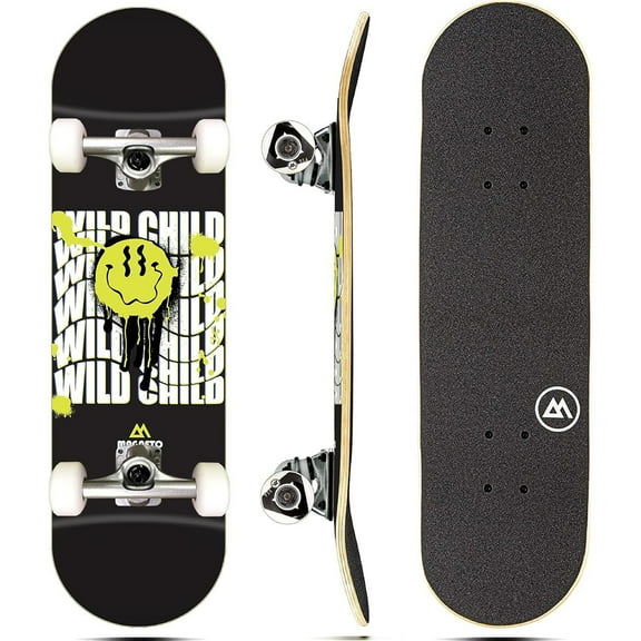 Magneto Maple Wood Complete Skateboard - Quality Skateboard for Kids - Wide Deck for Adult Men - Kids 27.5in x 7.75in, Wild Child