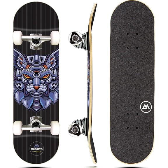 Magneto Cruiser Skateboard - Double Kicktail Trick Board - Kid Skateboard for Beginners - Mini Cruiser Board for Teens & Adults - 27.5 x 7.75 in, Purple Cat