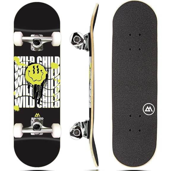 Magneto Maple Wood Complete Skateboard - Quality Skateboard for Kids - Wide Deck for Adult Men - Kids 27.5in x 7.75in, Wild Child