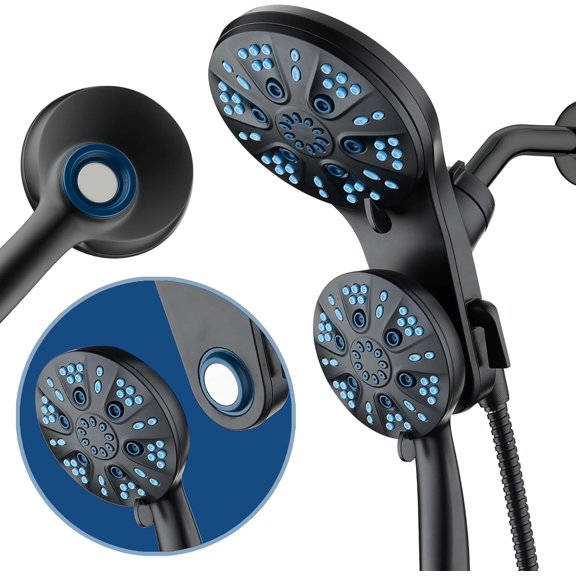 Magneton High-Pressure 48-mode Luxury 3-way Combo System with Magnetic Guidance Docking, Giant Rain & Handheld Shower Head, Hygienic Jets and 6 ft. Stainless Steel Hose, Matte Black Finish