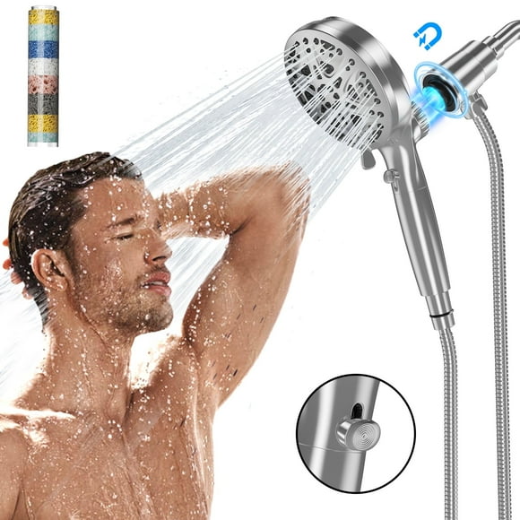 Cshidworld 10 Spray Mode Filtered Shower Head with Handheld, High Pressure Showerhead with Magnetic Docking Brackets, Shower Head for Bathroom, Anti-clog & Powerful to Clean Tile & Pets, Chrome