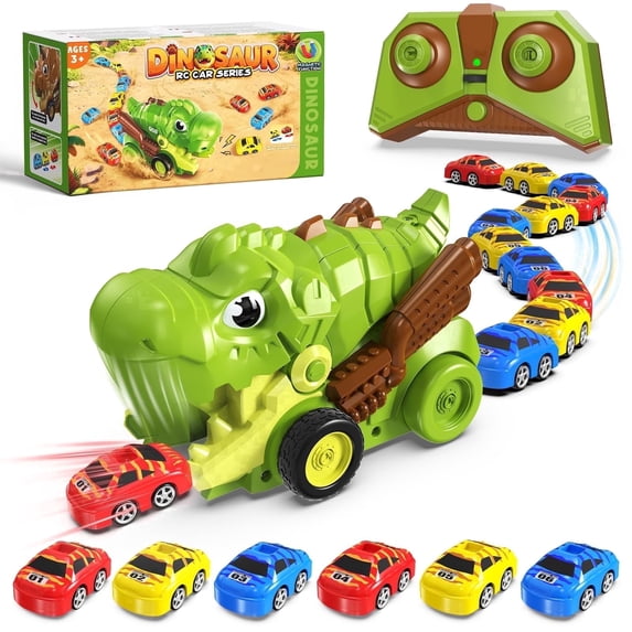 Magnetopia Dinosaur Remote Control Car for Kids, Monster Truck Toy, with 12 Eaten up Little Cars, Birthday Gift for 3-12 Year Old Boys Girls