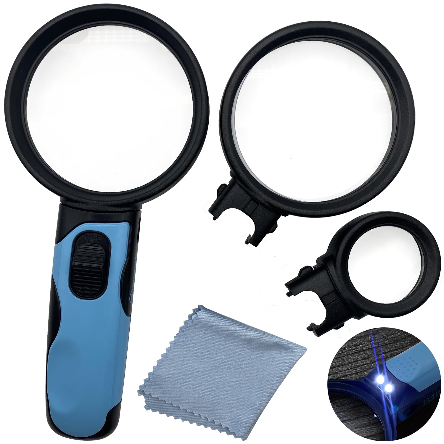 2.25x/5x Hands Free Lighted Dual Use Neck-held Round Magnifier