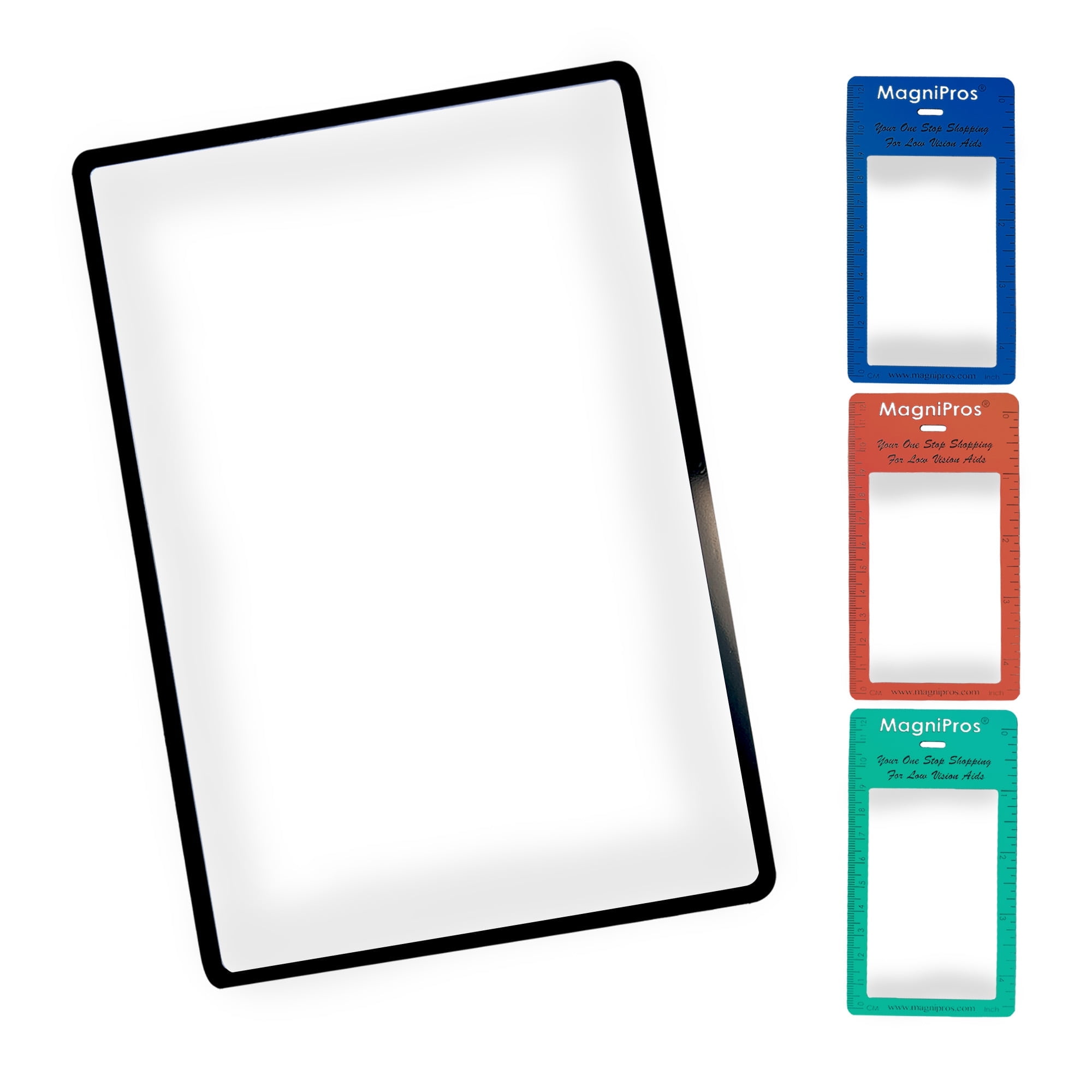 MAGNI PROS MagniPros Premium 3X (300%) Page Magnifying Lens with 3 Bonus Bookmark Magnifiers for Reading Small Prints, Low Vision Aids & Solar Projects
