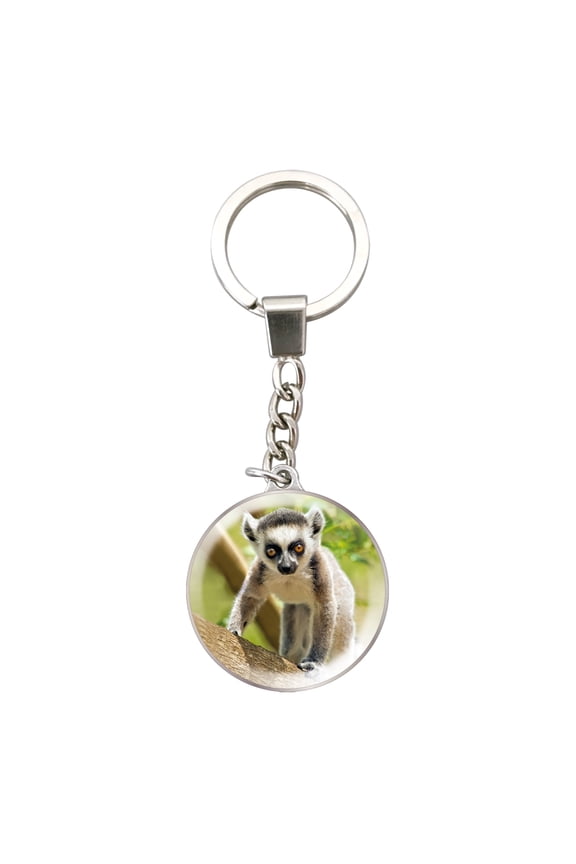 Magnidome Ring-Tailed Lemur Keychain by Deluxebase. Crystal Dome Key Ring with Stainless Steel Chain