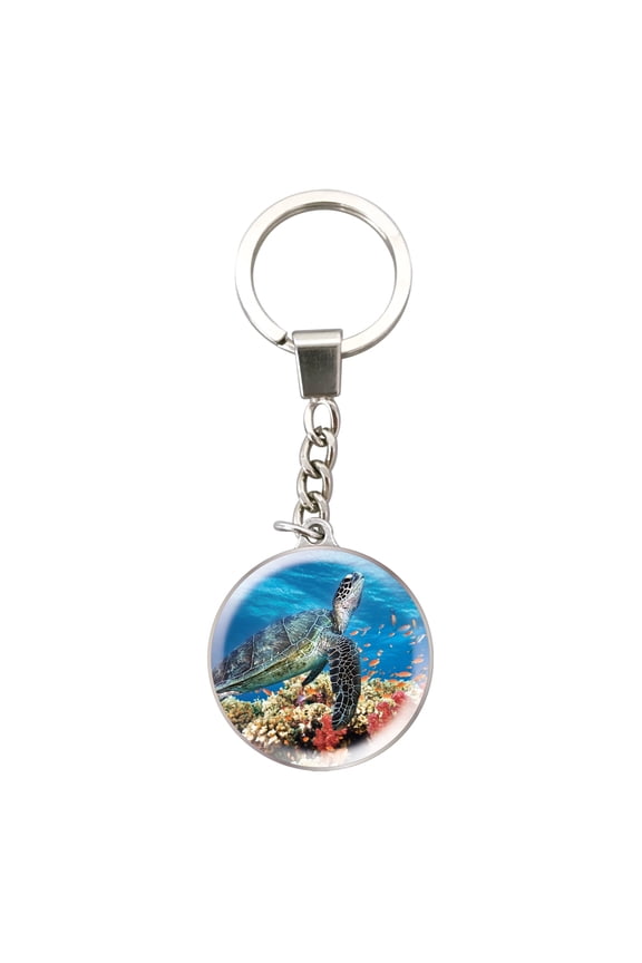 Magnidome Sea Turtle Keychain by Deluxebase. Crystal Dome Key Ring with Stainless Steel Chain