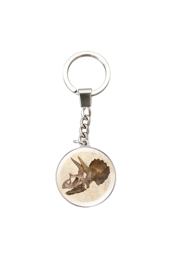 Magnidome Triceratops Skull Keychain by Deluxebase. Crystal Glass Dome Key Ring with Steel Chain
