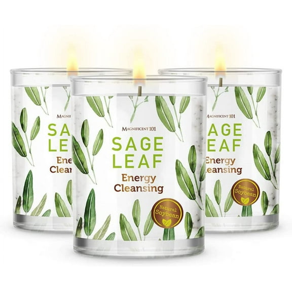 Magnificent 101 Earthy Sage Leaf Set of 3 Candles